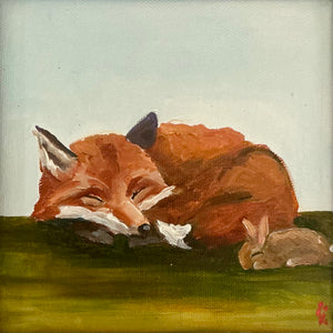Sunny Nap fox painting wildlife artwork by Vanessa Grebe